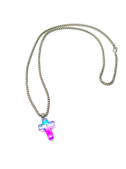 Stone Cross Rolo Chain  Necklace