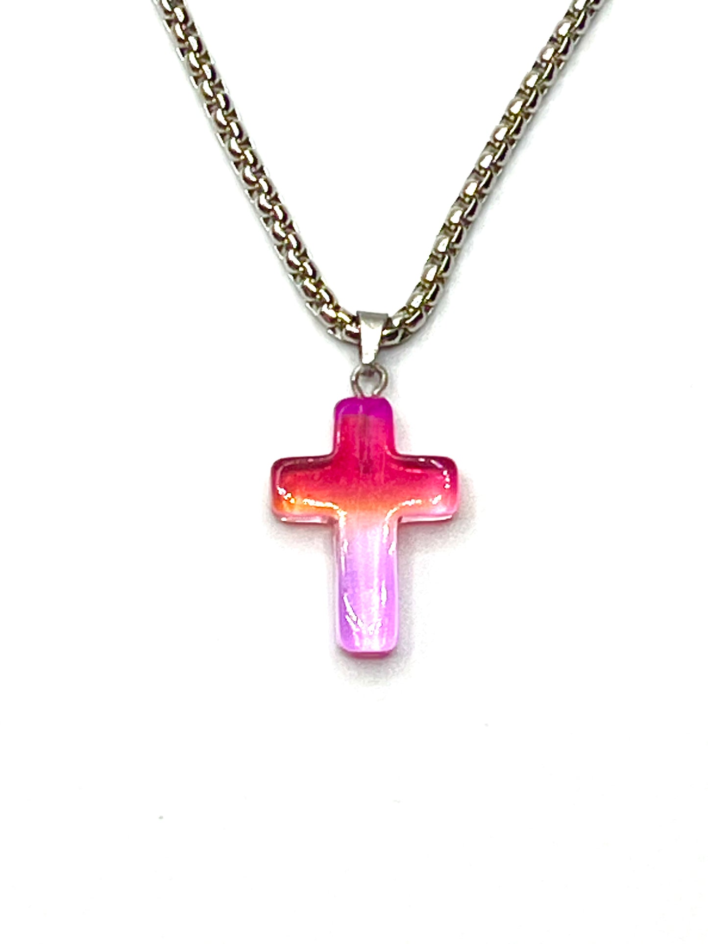 Stone Cross Rolo Chain  Necklace