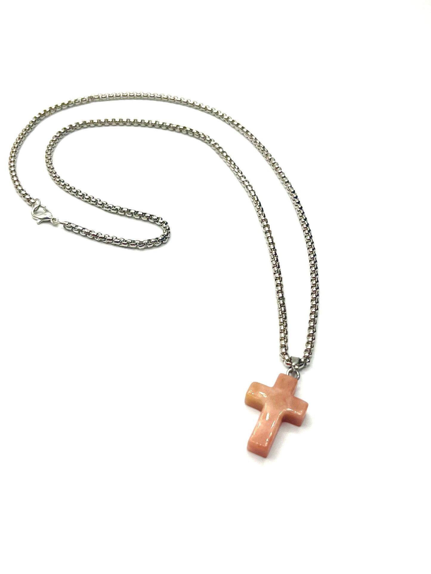 Stone Cross Rolo Chain  Necklace