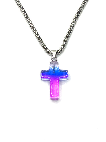 Stone Cross Rolo Chain  Necklace