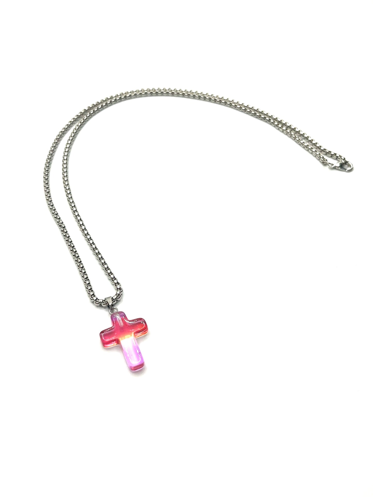 Stone Cross Rolo Chain  Necklace